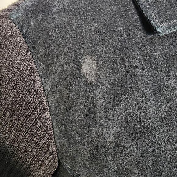 Y2k High Sierra Black Suede Leather Knitted Zip Up Collared Goth Jacket Sz XL - Picture 7 of 8